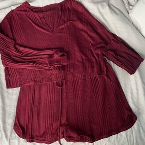 SHEIN Red Ribbed long sleeve top and shorts set